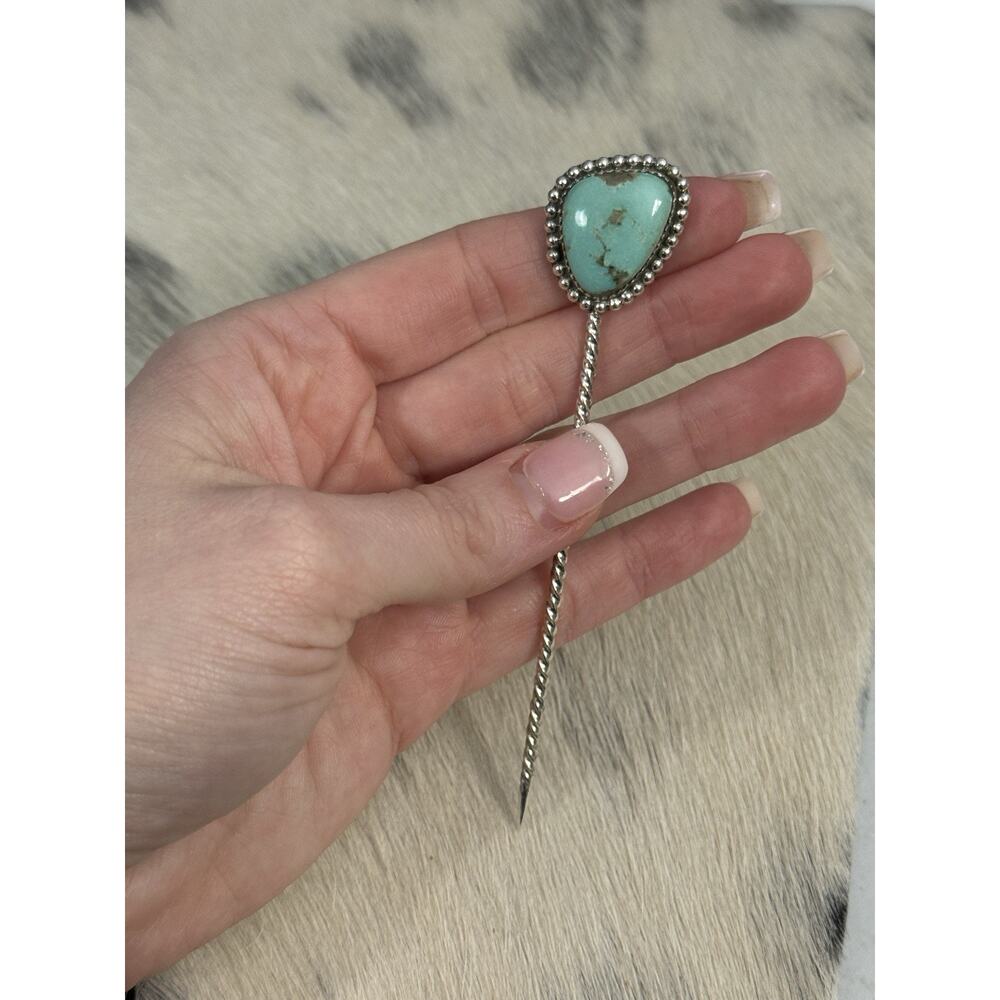 HUGE Sterling Silver 4” Blue Kingman Turquoise Hair Pin Wedding Accesory Bun 925